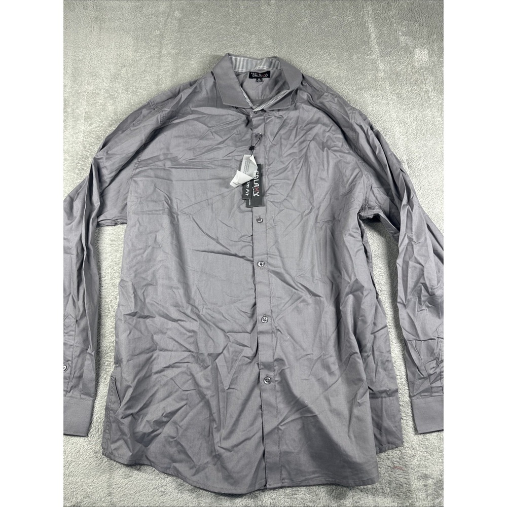 NWT GALAXY BY HARVIC Men's Long Sleeve Button Shirt Business CasualGray Size XL - Picture 2 of 9